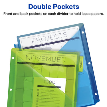 Avery Dividers for 3 Ring Binders, 5-Tab Binder Dividers, Two-Pocket Plastic Binder Dividers, Insertable Big Tabs, Multicolor, 3 Sets (71906)